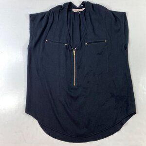 Rebecca Taylor Black Sleeveless Womens Blouse Zipper Front Faux Pockets Size 4